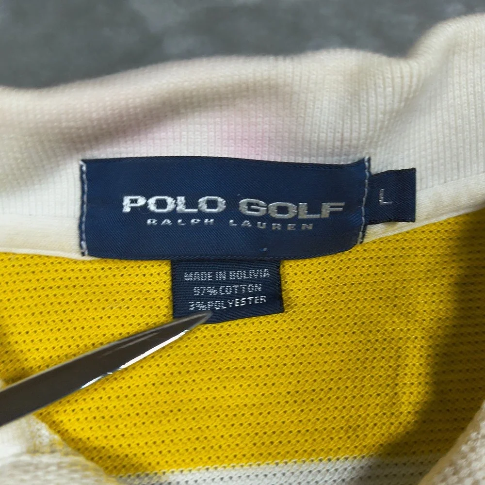 Polo Golf Ralph Lauren Polo Shirt Mens Large Yellow‎ Stripe Rugby performance